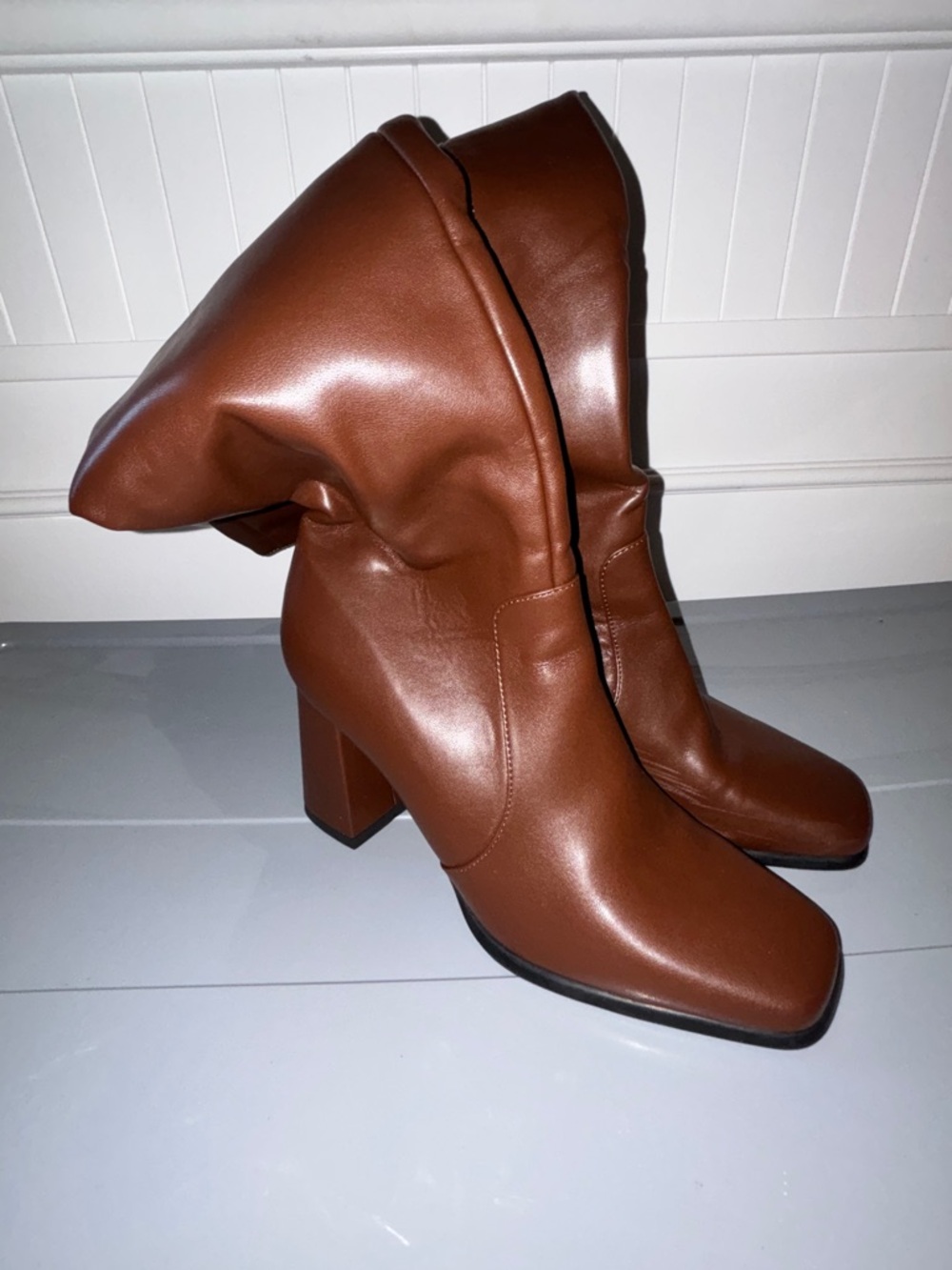 Women's Brown Tall Block Heel Boots